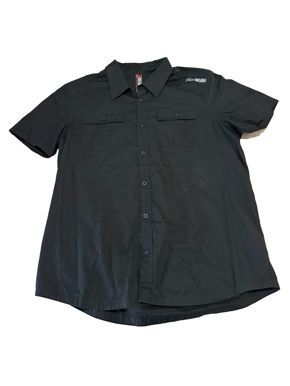 Metal Mulisha Button Up Men XL Shirt Black Short Sleeve Y2K Embroidered Skull